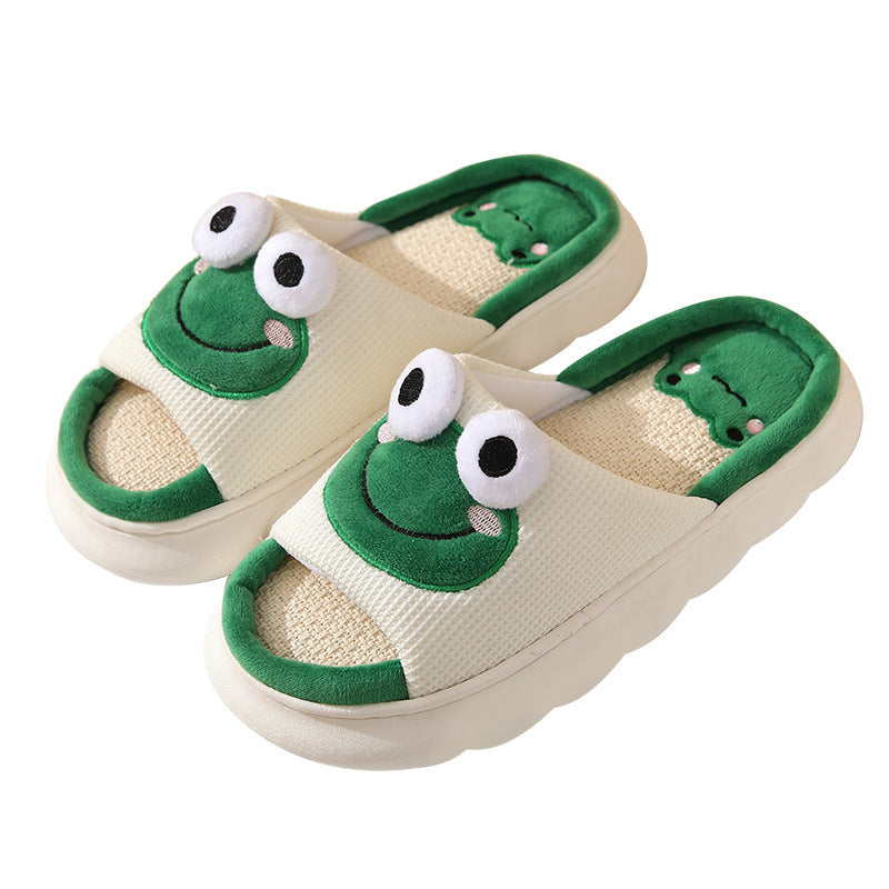 Wholesale Cute Milk Frog Cartoon Linen Thick Sole Slippers